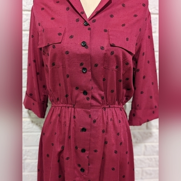 VINTAGE Shirtwaist Pin Up Day Dress Semi Sheer Rockabilly Button Up Collared S-L - Picture 14 of 15